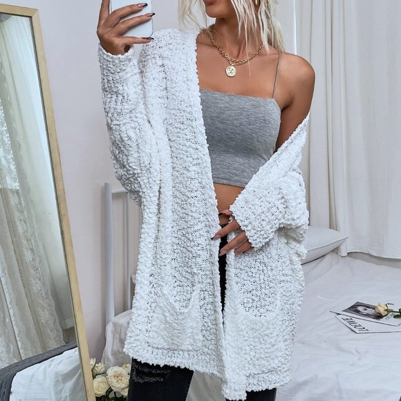 White Casual Womens Batwing Sleeve Hooded Duster Cardigan - Picture 4 of 7